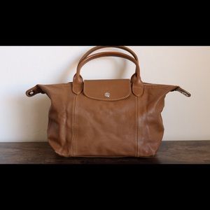 Longchamp le pliage top handle medium camel bag
